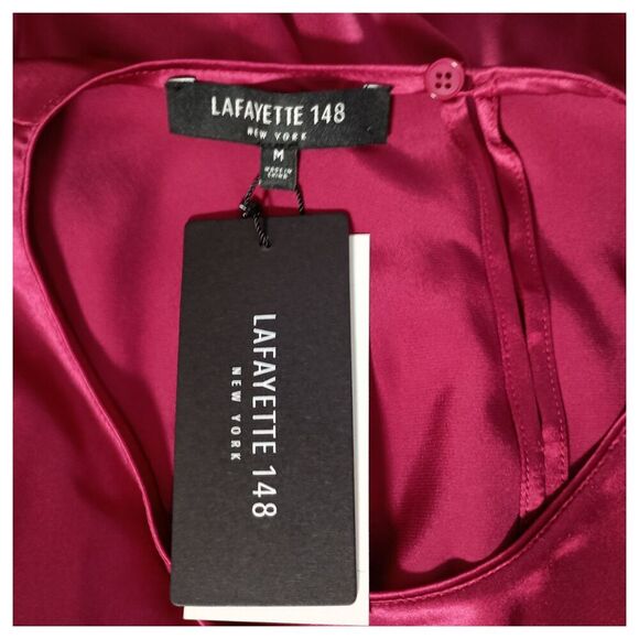 Lafayette 148 New York Blouse M Womens Red Button Casual Solid Silk Amaryllis - Picture 3 of 5